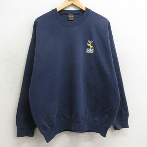 XL/古着 長袖 スウェット メンズ 90s PIKE サンダー クルーネック 紺 ネイビー 24may15 中古 スエット トレーナー トップス