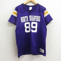 L/古着 半袖 ビンテージ フットボール Tシャツ メンズ 90s ノースブランフォード 89 メッシュ地 Vネック 紫他 パープル ユニフォーム ゲー_画像1