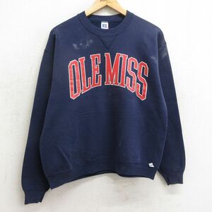 L/古着 ラッセル 長袖 スウェット メンズ 90s オールミス クルーネック 紺 ネイビー 24may15 中古 スエット トレーナー トップス