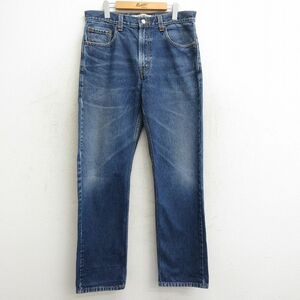 W34/古着 ジーンズ Levis リーバイス 505 メンズ ヒゲ コットン 紺 ネイビー デニム 24may16 中古 ボトムス ジーパン Gパン ロング パンツ