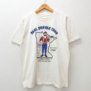 L/古着 フルーツオブザルーム 半袖 ビンテージ Tシャツ メンズ 90s 男性 PAUL BUNYAN クルーネック 白 ホワイト 24may16 中古