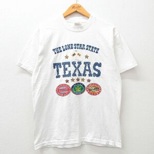 L/古着 ヘインズ 半袖 ビンテージ Tシャツ メンズ 00s テキサス 星 クルーネック 白 ホワイト 24may16 中古