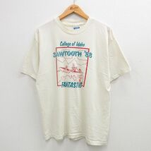 L/古着 ヘインズ 半袖 ビンテージ Tシャツ メンズ 80s アイダホ カレッジ クルーネック 生成り 24may16 中古_画像1