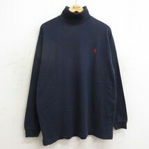 XL/古着 ラルフローレン 長袖 ビンテージ ブランド Tシャツ メンズ 90s ワンポイントロゴ コットン ハイネック タートルネック 紺 ネイビー_画像1