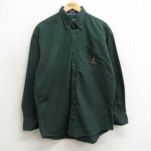 L/古着 ラルフローレン チャップス 長袖 ブランド シャツ メンズ 90s ワンポイントロゴ コットン ボタンダウン 緑 グリーン 24may16 中古