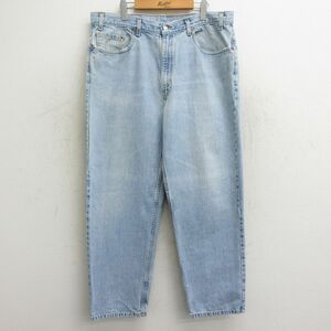 W40/古着 ジーンズ Levis リーバイス 550 メンズ ヒゲ 大きいサイズ コットン 薄紺 ネイビー デニム 24may16 中古 ボトムス ジーパン Gパン