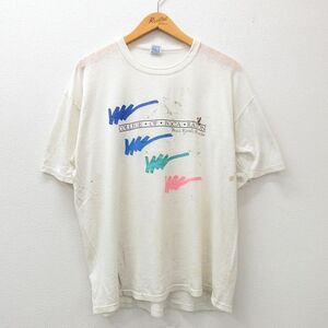 XL/古着 ラッセル 半袖 ビンテージ Tシャツ メンズ 80s ボカラトン カレッジ 大きいサイズ クルーネック 白 ホワイト 24may16 中古