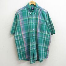 XL/古着 ギャップ GAP 半袖 シャツ メンズ 90s 大きいサイズ コットン ボタンダウン 緑 グリーン チェック spe 24may16 中古 トップス_画像1