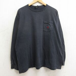 XL/古着 ラルフローレン 長袖 ビンテージ ブランド Tシャツ メンズ 90s ワンポイントロゴ 胸ポケット付き 大きいサイズ コットン クルーネ