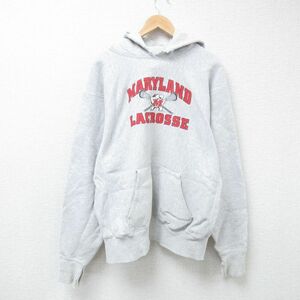 XL/古着 長袖 スウェット パーカー メンズ 90s メリーランド ラクロス 大きいサイズ グレー 霜降り 24may16 中古 スエット トレーナー トッ