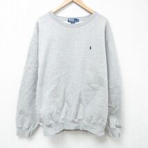 XL/古着 ラルフローレン Ralph Lauren 長袖 ブランド スウェット メンズ 90s ワンポイントロゴ 大きいサイズ クルーネック グレー 霜降り s_画像1