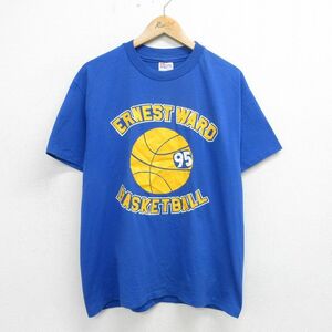 L/古着 ヘインズ 半袖 ビンテージ Tシャツ メンズ 90s バスケットボール クルーネック 青 ブルー spe 24may16 中古