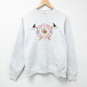 L/古着 リー Lee 長袖 スウェット メンズ 90s 刺繍 クルーネック グレー 霜降り 24may16 中古 スエット トレーナー トップス