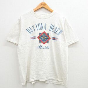 XL/古着 オニータ ONEITA 半袖 ビンテージ Tシャツ メンズ 90s デイトナビーチ フロリダ コットン クルーネック 白 ホワイト 霜降り 24may1