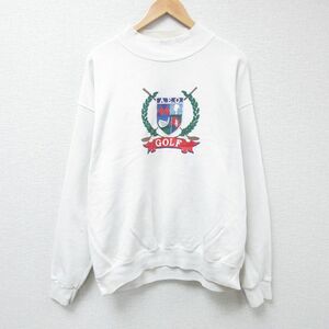 XL/古着 長袖 スウェット メンズ 90s ゴルフ 大きいサイズ クルーネック 白 ホワイト 24may16 中古 スエット トレーナー トップス