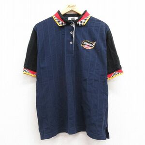  old clothes polo-shirt with short sleeves lady's 00s racing Kleenex cotton navy blue navy 24may17 used blouse tops 