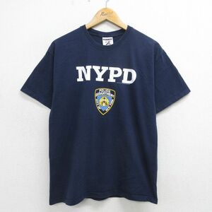 L/古着 ジャージーズ 半袖 ビンテージ Tシャツ メンズ 00s NYPD 警察 コットン クルーネック 紺 ネイビー 24may17 中古
