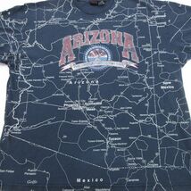 XL/古着 半袖 ビンテージ Tシャツ メンズ 90s アリゾナ 地図 全面プリント 大きいサイズ コットン クルーネック 紺 ネイビー 24may17 中古_画像3