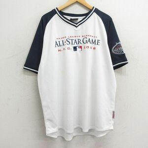 XL/古着 半袖 ビンテージ Tシャツ メンズ 00s MLB ニューヨークヤンキース 刺繍 ツートンカラー ラグラン 大きいサイズ メッシュ地 Vネック