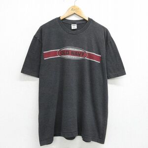 XL/古着 オールドネイビー 半袖 ビンテージ Tシャツ メンズ 00s ビッグロゴ 大きいサイズ コットン クルーネック 濃グレー 霜降り 24may17