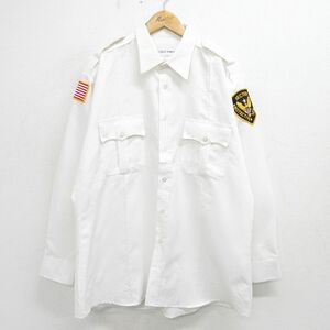 XL/古着 長袖 ワーク シャツ メンズ 90s 星条旗 セキュリティ 大きいサイズ 白 ホワイト 24may17 中古 トップス