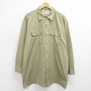 XL/古着 ディッキーズ Dickies 長袖 ワーク シャツ メンズ 00s 大きいサイズ ロング丈 ベージュ カーキ 24may17 中古 トップス