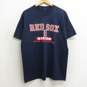 XL/古着 半袖 ビンテージ Tシャツ メンズ 00s MLB ボストンレッドソックス クルーネック 紺 ネイビー メジャーリーグ ベースボール 野球 24