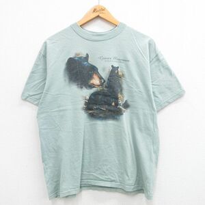 L/古着 半袖 ビンテージ Tシャツ メンズ 00s クマ バージニア コットン クルーネック 薄緑系 グリーン 24may17 中古