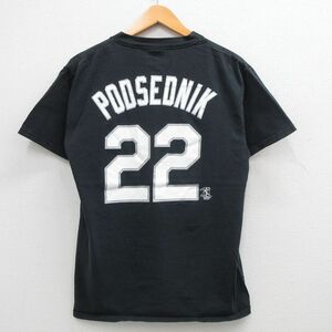 M/古着 マジェステック 半袖 ビンテージ Tシャツ メンズ 90s MLB シカゴソックス スコットボドセドニック 22 コットン クルーネック 黒 ブ