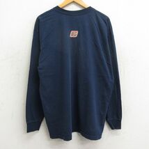 XL/古着 長袖 ビンテージ Tシャツ メンズ 90s ボーリンググリーン 大学 大きいサイズ コットン クルーネック 紺 ネイビー 24may17 中古_画像2