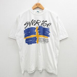 XL/古着 半袖 ビンテージ Tシャツ メンズ 90s スウェーデン コットン クルーネック 白 ホワイト spe 24may18 中古