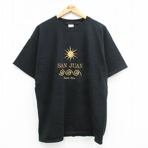 XL/古着 半袖 ビンテージ Tシャツ メンズ 00s 太陽 SAN JUAN 刺繍 大きいサイズ コットン クルーネック 黒 ブラック 24may18 中古