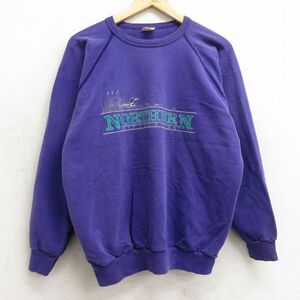 XL/古着 長袖 スウェット メンズ 90s NORTHERN ラグラン クルーネック 紫 パープル 24may18 中古 スエット トレーナー トップス