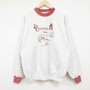 L/古着 長袖 スウェット メンズ 90s Canton クルーネック 薄グレー他 霜降り 24may18 中古 スエット トレーナー トップス