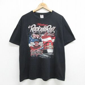 XL/古着 半袖 ロック バンド Tシャツ メンズ スティクス REOスピードワゴン テッドニュージェント コットン クルーネック 黒 ブラック 24ma