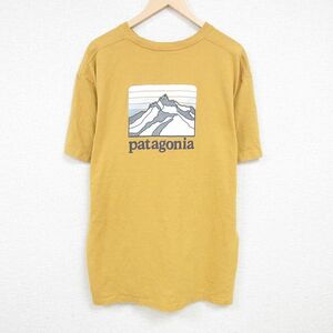 XL/古着 パタゴニア patagonia 半袖 ブランド Tシャツ メンズ ビッグロゴ 胸ポケット付き 大きいサイズ ロング丈 クルーネック 濃黄 イエロ