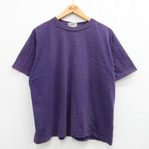 XL/古着 半袖 ビンテージ Tシャツ メンズ 00s 無地 コットン クルーネック 紫 パープル 24may20 中古