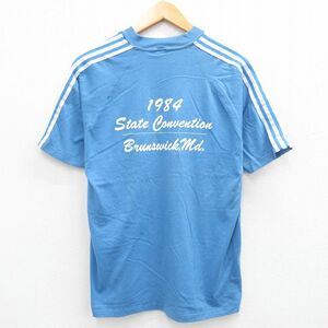 L/古着 半袖 ビンテージ Tシャツ メンズ 80s ワシ ブランスウィック ラグラン Vネック 水色他 24may20 中古