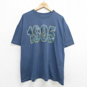 XL/古着 半袖 ビンテージ Tシャツ メンズ 90s プエルトリコ 1995 大きいサイズ コットン クルーネック 紺 ネイビー 24may20 中古