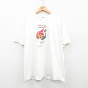 XL/古着 半袖 ビンテージ Tシャツ メンズ 90s 赤十字 レッド 大きいサイズ コットン クルーネック 白 ホワイト spe 24may20 中古