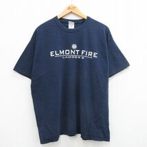 XL/古着 半袖 ビンテージ Tシャツ メンズ 00s ELMONT FIRE コットン クルーネック 紺 ネイビー 24may20 中古_画像1