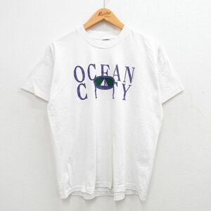 L/古着 半袖 ビンテージ Tシャツ メンズ 90s オーシャンシティ クルーネック 白 ホワイト 24may20 中古