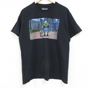 L/古着 半袖 Tシャツ メンズ 映画 シュレック コットン クルーネック 黒 ブラック 24may21 中古