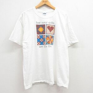 古着 半袖 ビンテージ Tシャツ レディース 00s ハート 花 大きいサイズ コットン クルーネック 白 ホワイト 24may21 中古