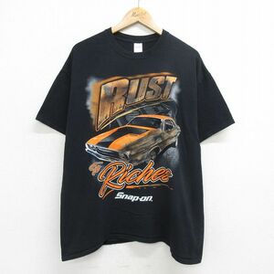 XL/古着 半袖 Tシャツ メンズ クラシックカー Snapon コットン クルーネック 黒 ブラック 24may21 中古