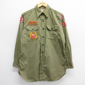 M/古着 長袖 ビンテージ ボーイスカウト シャツ メンズ 60s マチ付き 緑系 グリーン 24may21 中古 トップス