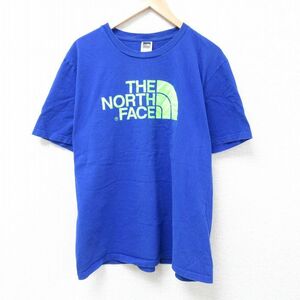 XL/古着 ノースフェイス THE NORTH FACE 半袖 ブランド Tシャツ メンズ ビッグロゴ 大きいサイズ コットン クルーネック 青 ブルー 24may21