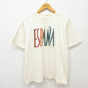 XL/古着 半袖 ビンテージ Tシャツ メンズ 90s ESPANA EXPO クルーネック 生成り 24may21 中古