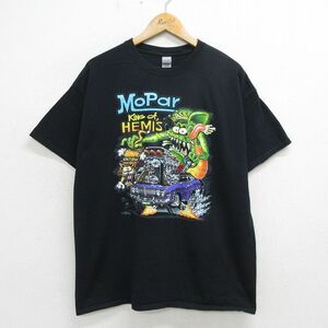 XL/古着 半袖 Tシャツ メンズ ラットフィンク クラシックカー アメ車 コットン クルーネック 黒 ブラック 24may21 中古