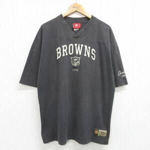 XL/古着 半袖 ビンテージ フットボール Tシャツ メンズ 00s NFL クリーブランドブラウンズ 大きいサイズ Vネック 濃グレー 24may22 中古